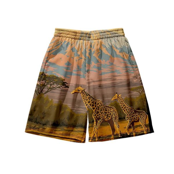 

men's shorts 2021 summer seaside beach large size loose giraffe holiday 3d printed pants, White;black