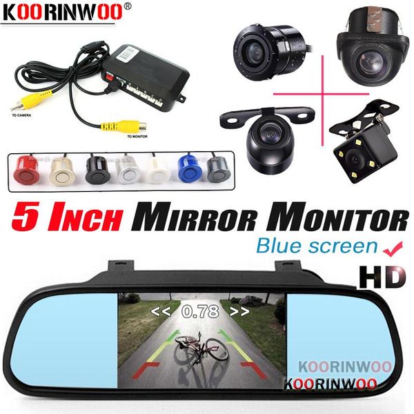 

car rear view cameras& parking sensors koorinwoo parkmaster 5 inches monitor mirror blue radar rearview camera sensor step-up 4 buzzer detec