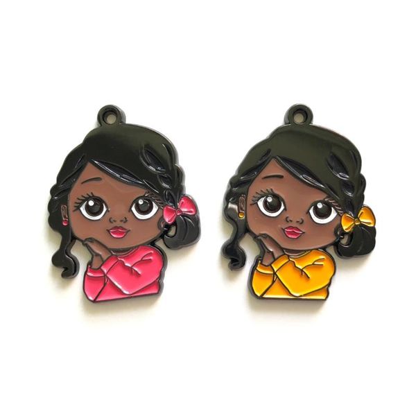 

charms 5pcs cute afro black girl enamel for bracelet making pendant woman jewelry bangle necklace keychain items, Bronze;silver