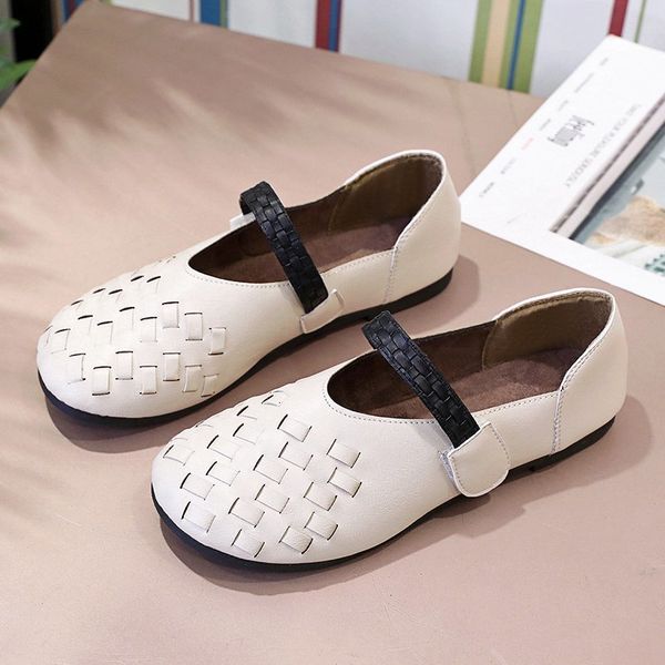

sandals spring slip on women shoes hollow breathable leather moccasins flats female handmade hook loop black brown casual 951i