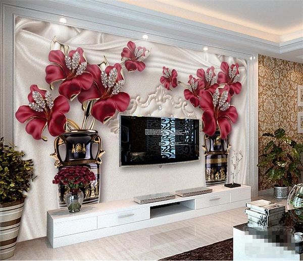 

wallpapers 3d simple flowers fresh high-grade tiles atmosphere noble european jewelry tv background wall paper sofa living room mur