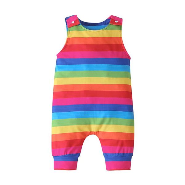 

colorful rainbow stripe sleeveless romper born baby girls boys jumpsuit for toddler kids summer clothes jumpsuits, Blue