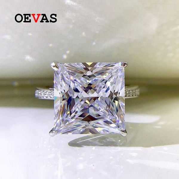 

cluster rings oevas 100% 925 sterling silver 12*12mm square high carbon diamond for women sparkling wedding party fine jewelry wholesale, Golden;silver
