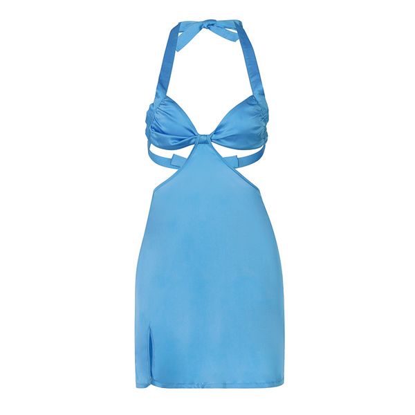 

halter solid color dress, Silver