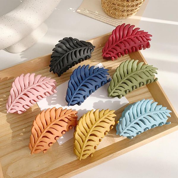 

hair accessories korean frosted leaf fashion ladies solid plastic clamp clips for women girls ponytail crab clip