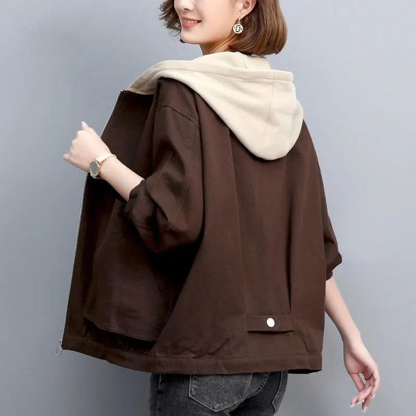 

women's jackets casaco feminino 2021 spring autumn fashion women jacket loose with lining hooded outerwear large size coat female, Black;brown