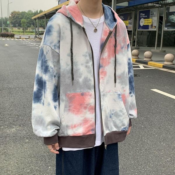 

men's hoodies & sweatshirts spring autumn ins tide brand tie-dye hooded sweatshirt korean version loose trend couple cardigan outer wea, Black