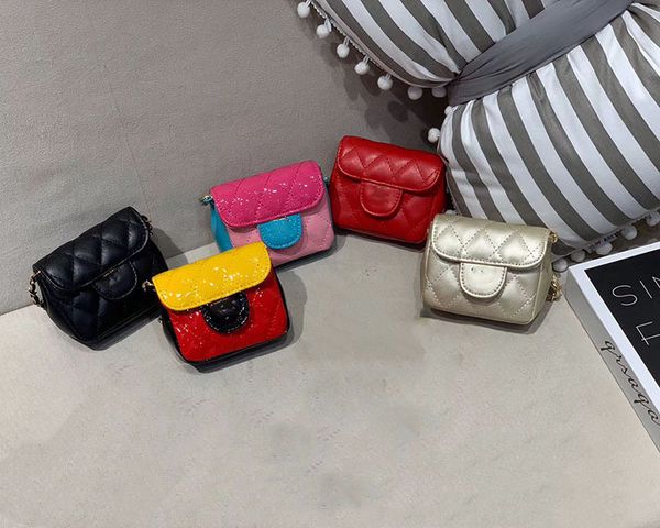 

luxury children patchwork color purse ins girls diamond lattice messenger bags kids metal chain pu leather shoulder bag a7239, White