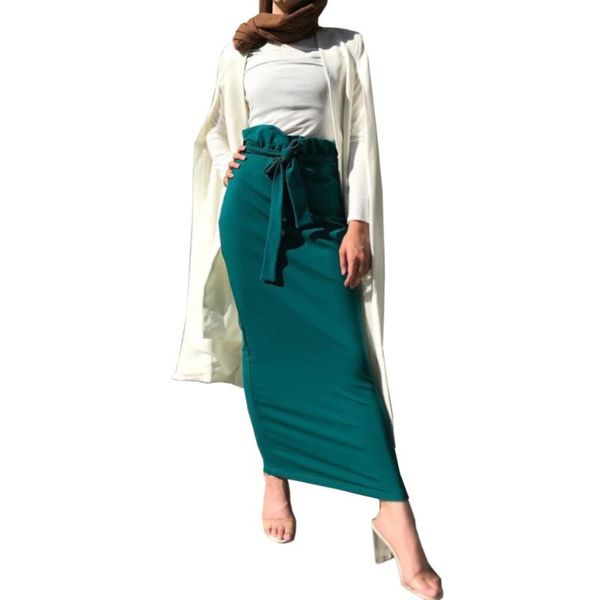 

skirts 2021 women high waist ruffles bodycon bandage long maxi pencil slim with belt, Black