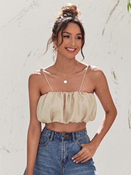 

knot straps ruched bust cami crop q8bn#, White