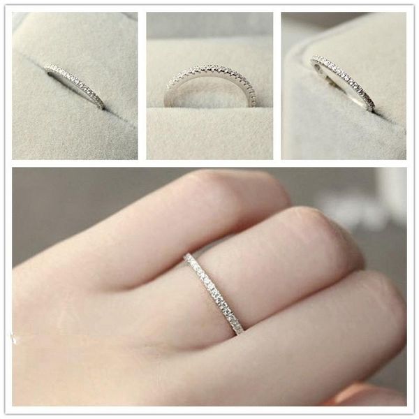 

wedding rings round thin ring silver color engagement for women man simple fashion rhinestone crystal, Slivery;golden