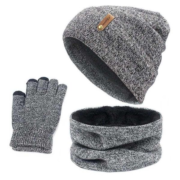

berets beanies hat ring scarf gloves set winter knitted thick warm cap women men solid retro beanie soft touch screen, Blue;gray