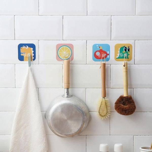 

hooks & rails 5pcs punch-plug hook cartoon animal wall hanging hanger multi-purpose storage multi-function kitchen adhesive q8h6