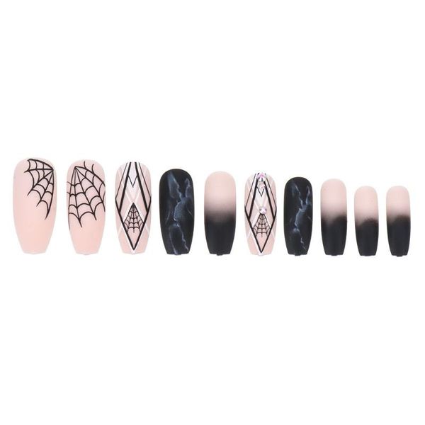 

false nails detachable halloween style ballerina stiletto wearable coffin fake full cover nail tips press on, Red;gold