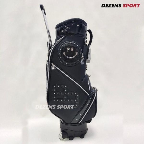 

golf bags 2021 pg black pu bag with trolley roller standard clubs