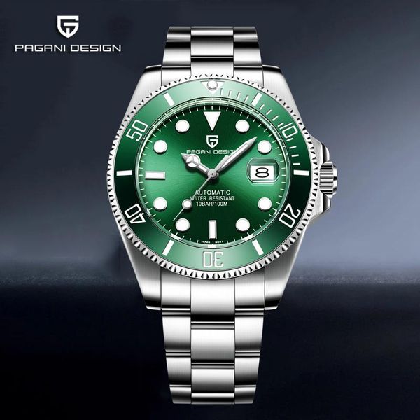 

men's mechanical watches for men automatic watch luxury business steel wristwatch nh35a green water ghost wristwatches, Slivery;brown