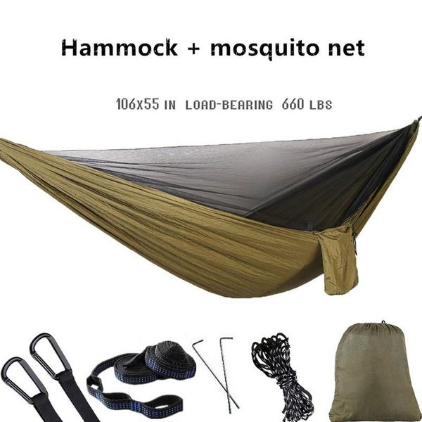 

camp furniture camping hammock with mosquito net double travel hammock,backpacking portable parachute 5+1 ring strap