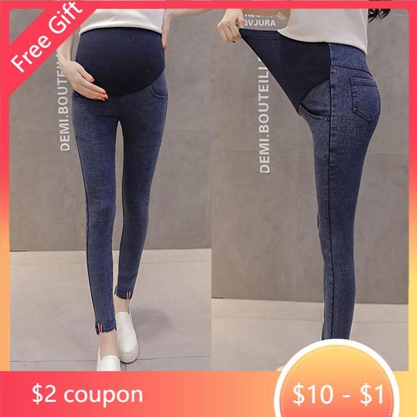 

maternity bottoms elastic waist mom jeans pencil pants for pregnant women clothe stretch ladies denim trousers pregnancy plus size, White
