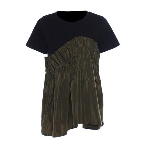 

cultiseed women personality irregular pleated ruffles color patchwork fake 2pc t-shirts coats clothes female summer tees women's t-shir, White