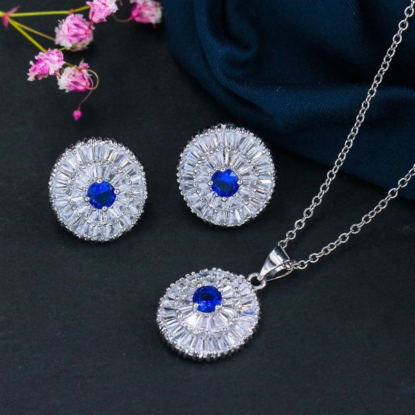

korean aaa zircon earrings necklace set chain luxury jewelry two piece set, Silver
