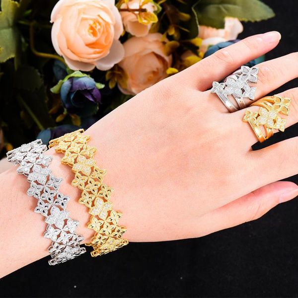 

earrings & necklace kellybola 2021 luxury fashion shining flower bangle ring 2pcs ladies bridal wedding banquet anniversary jewelry high qua, Silver