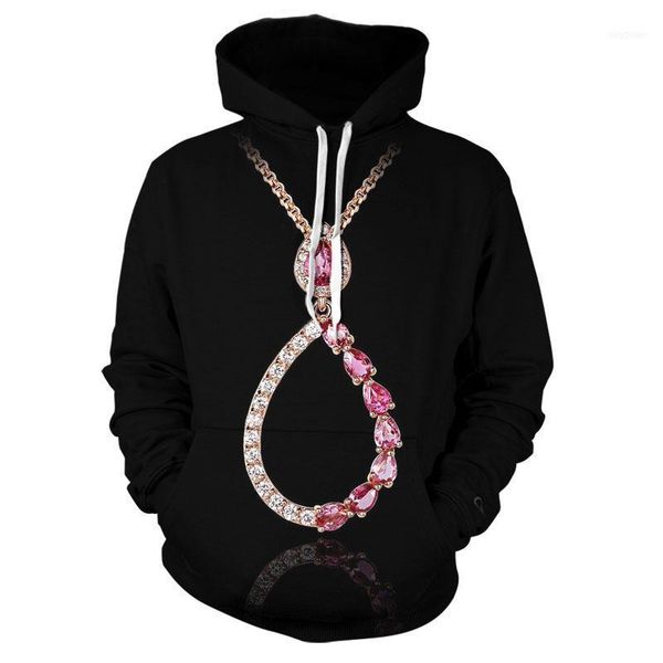 

men's hoodies & sweatshirts 2021 color 3d printing crystal necklace creative art hoodie fashion spring and autumn leisure cool xx, Black