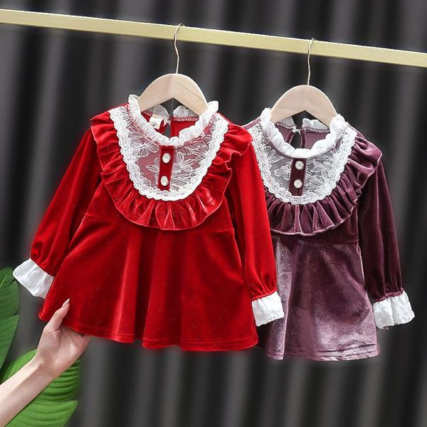 

girl's dresses menoea baby girls patchwork loose fashion autumn toddler kids lace ruffles costumes born princess party clothing 0-2y, Red;yellow
