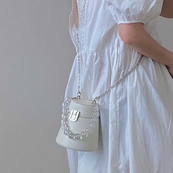 

evening bags luxury mini bucket bag 2021 summer high-quality pu leather women's designer handbag pearl strap shoulder messenger