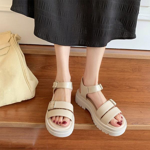 

sandals ankle strap buckle platform open toe block heel ladies shoes fashion summer high heels thick bottom hollow women, Black