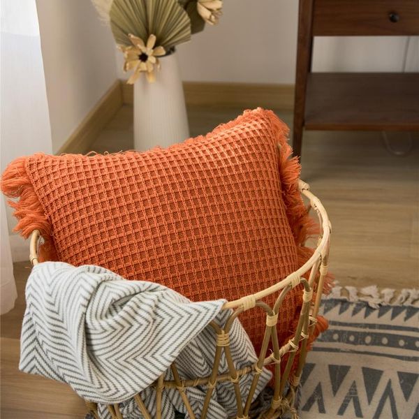 

cushion/decorative pillow cute solid lattice knitted back cushion cover 45x45cm decorative tassels for sofa ins nordic case living room
