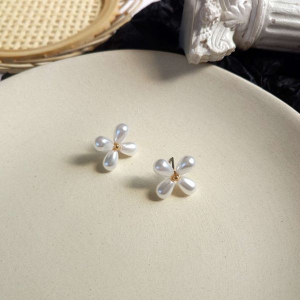 

s925 silver sweet elegant pearl earrings women's small and simple clover shape net red earrings 554e8, Black