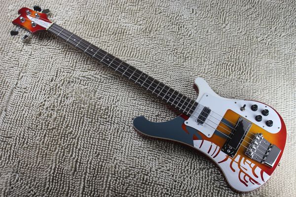 4-saitige 4003-Bassgitarre mit Musterdecke, kundenspezifische 4-saitige, in China hergestellte Fireglo-Bassgitarre mit Haifischstift-Einlagen