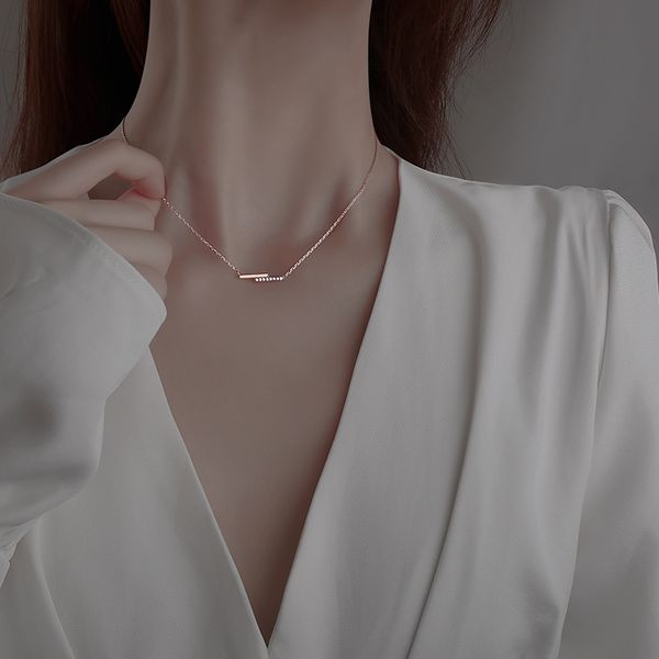 

boutique jewelry for women a word zircon necklace light luxury niche new female delicate collarbone chain design feeling necklace, Silver