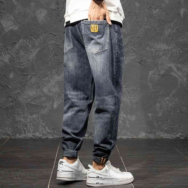 

plus size 6xl 7xl men's distressed jeans elastic waist straight harem pants fashion street loose men denim trousers1 ndz1, Blue