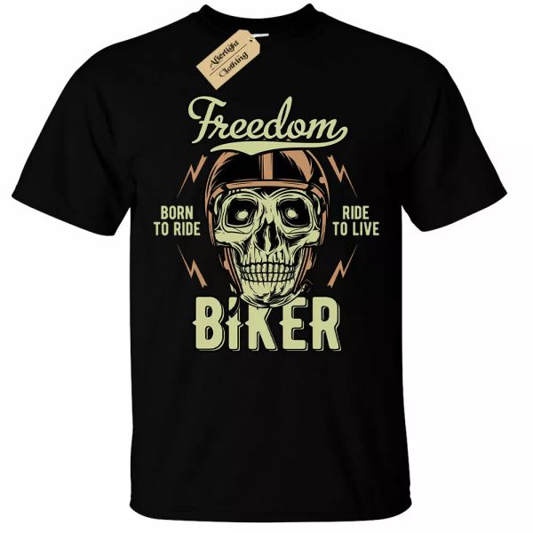 

om biker who t shirt men skull motorcycle rider bike shirt, White;black