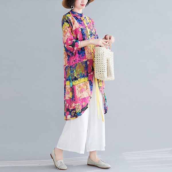 

two piece dress floral print women outfits summer cotton and linen wholesale clothing set vintage wide leg pants pants, White