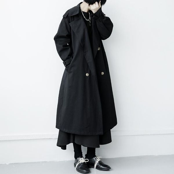 

women's trench coats black fake two-piece hooded windbreaker coat autumn and winter 2021 fashion loose medium long knee casual, Tan;black