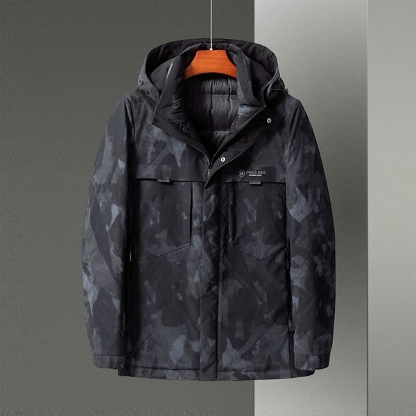 

2021 new men's winter trend camouflage hooded down jacket youth thickened, Black
