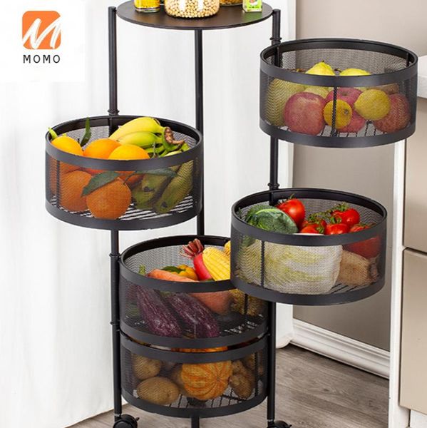 

kitchen basket shelf floor multi-layer rotatable round vegetables and fruits storage multifunctional rack bottles & jars