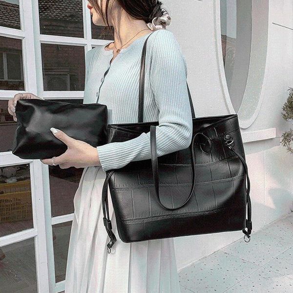 

cross body 2 bag set women large-capacity handbag designer ladies casual tote sac a main solid handle bags female travel hand