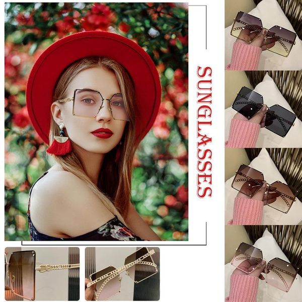 

sunglasses oversize gradient for women vintage alloy chain frame rivet square sun glasses elegant shades fashion 202, White;black