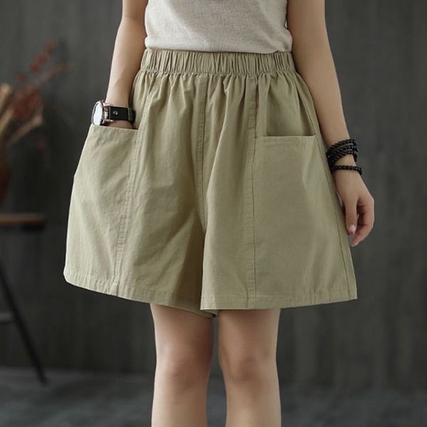 

cotton linen short pants woman summer casual plus size 5xl pocket elastic high waist shorts female streetwear women's 210603, White;black