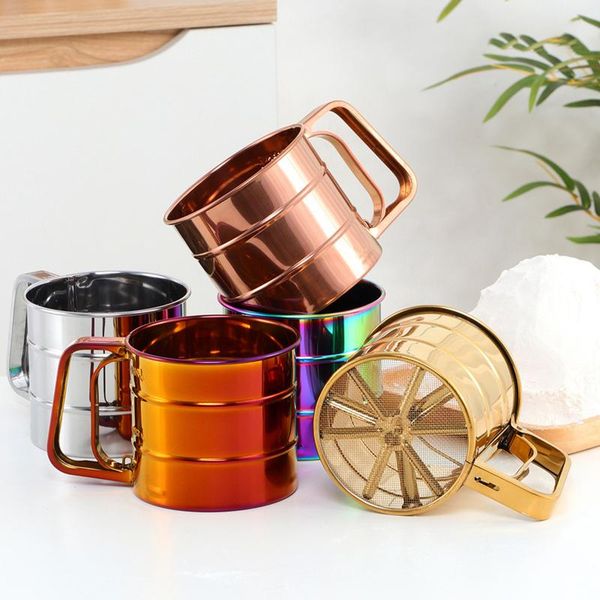 

baking & pastry tools handheld flour shaker stainless steel mesh sieve cup icing sugar bake tool hand-pressed bakeware sifters