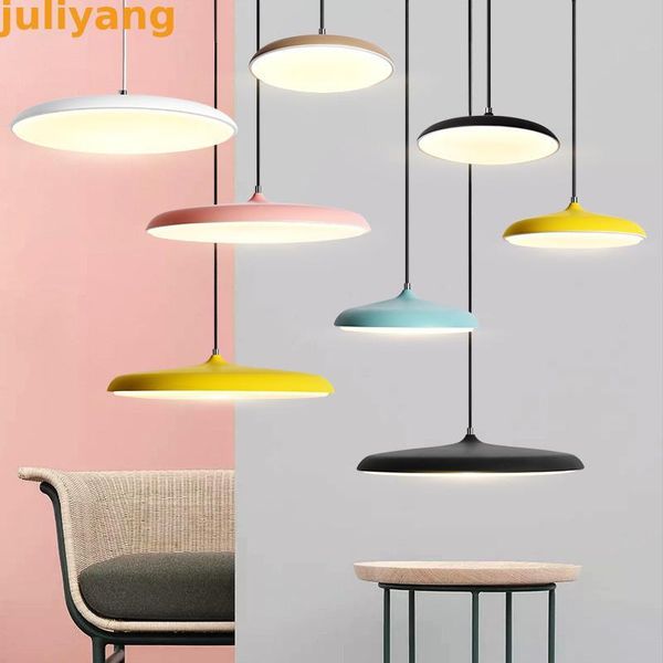

pendant lamps modern led ceilling light art designer creative metal iron ufo round plate lights fixture thin nordic multicolor hanging