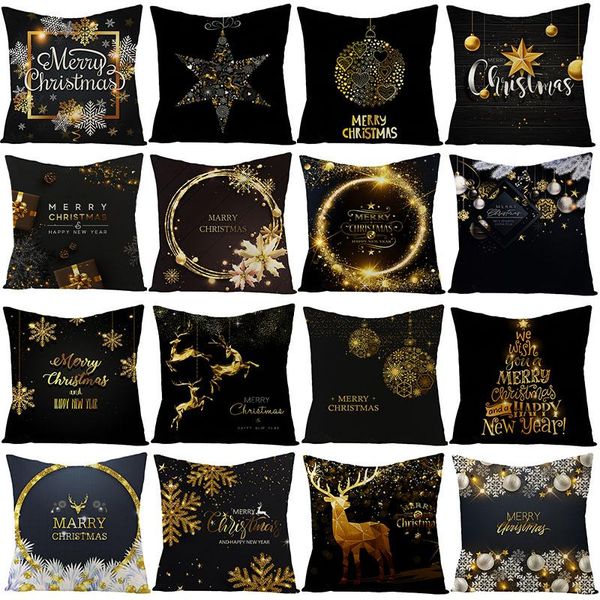 

cushion/decorative pillow black golden christmas decorative pillowcase letters cushion cover 45x45cm linen sofa cushions year home decor