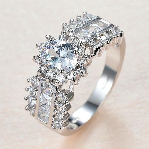 

vintage fashion silver color oval stone ring white zircon crystal rings for women wedding jewelry female engagement promise, Slivery;golden
