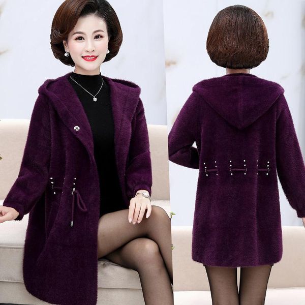 

women's wool & blends 2021 women autumn winter woolen cloth jacket thick imitation mink cashmere coat noble mother plus size 5x, Black
