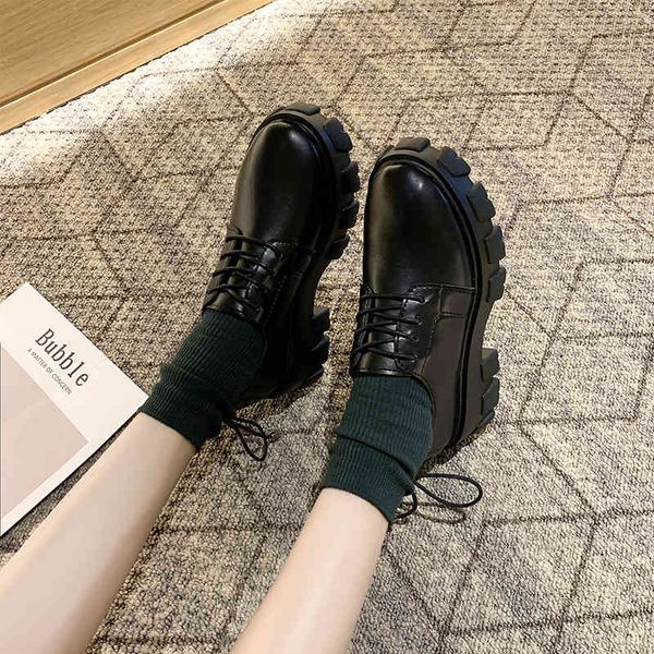 

dress shoes legitimate leather shoes , women's round for head, small loafers, casual platform, h1lr, Black