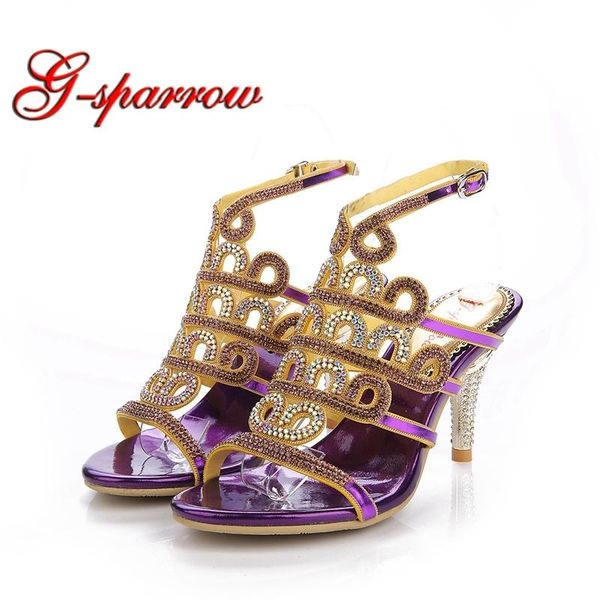 

glitter rhinestone steel heel sandals purple crystal wedding party pumps thin heels anniversary gifts big size 43 44, Black