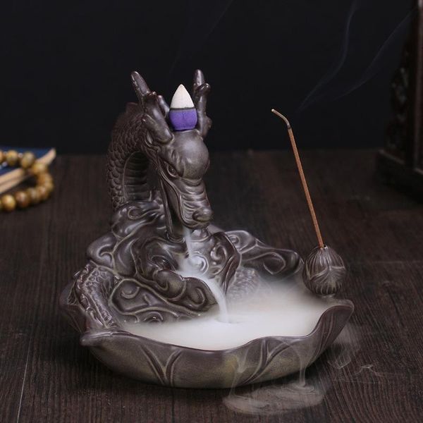 

dragon incense burner smoke backflow cone censer holder mini office desk home decor teahouse ornament fragrance lamps